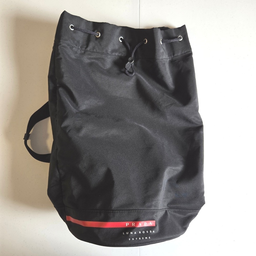 Prada Luna Rossa Extreme Black Nylon Drawstring Duffel Backpack Bag Logo